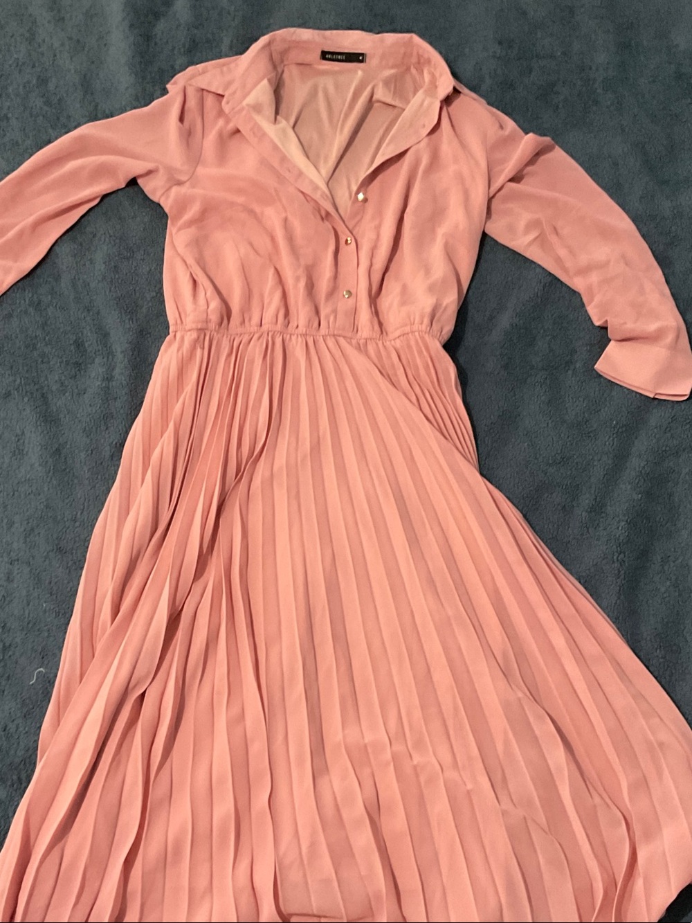 Pleated Collared Maxi Dress in Dusty Pink by ALLEGRA K